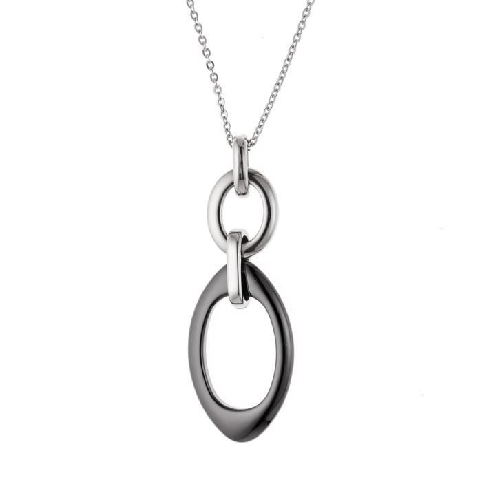 Necklace - Uma - 925 Rhodium-Plated Solid Silver - Black - Steel - Chic Ceramic