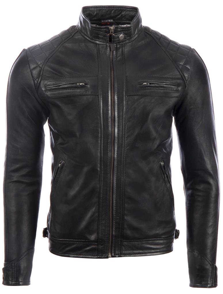 AVIATRIX Men's Real Leather Crosshatch Shoulder Detail Fashion Jacket (44T9)