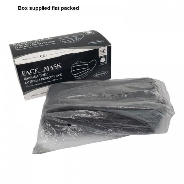 Disposable Face Mask 3ply Black 50pk