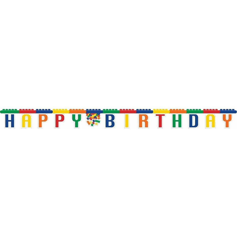 Creative Party Building Block Happy Birthday Banner
