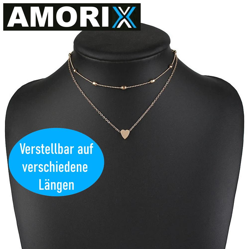 AMORIX Ladies Double Chain Necklace Gold Heart Set Blogger Short Valentine's Day