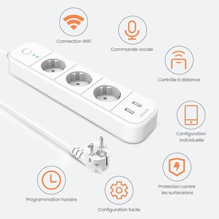 Smart Power Strip - TENDA - SP15 - 3 Sockets - 2 USB Ports - Surge Protection