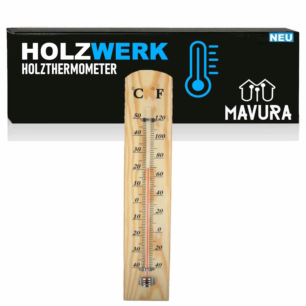 HOLZWERK Wooden Thermometer Room Temperature Meter Indoor Outdoor Analogue Made of Pinewood