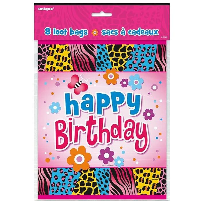 Unique Party Animal Print Happy Birthday Party Bags (Pack of 8)