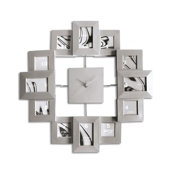 Wall Clock with 12 Photo Frames Black