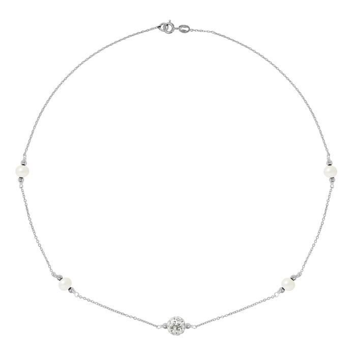 Necklace - PERLINEA - CRYSTAL - 4 Freshwater Cultured Pearls - 925 Silver - 42 Cm