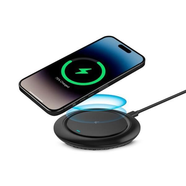Wireless Charger - KSIX - BXCQI1501N - 15W Fast Charging - Compatible with Smartphones and Headphones - Black