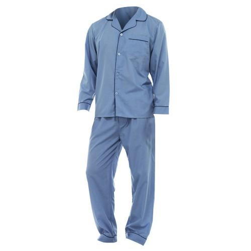 Mens Plain Long Sleeve Shirt & Trouser Bottoms Nightwear Pajama Set