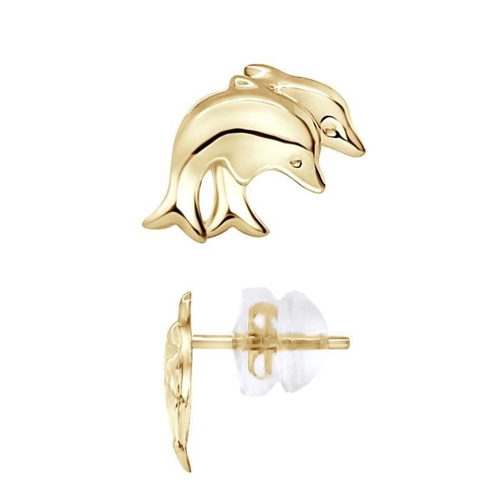 Earrings - LÉA &; ARTHUR - 2 DOLPHINS - 375 Yellow Gold - SILICONOR Stroller System - Child