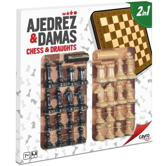 Cayro Complete Wood Chess and Checkers Set - Black and White - 40x40x4 Cm