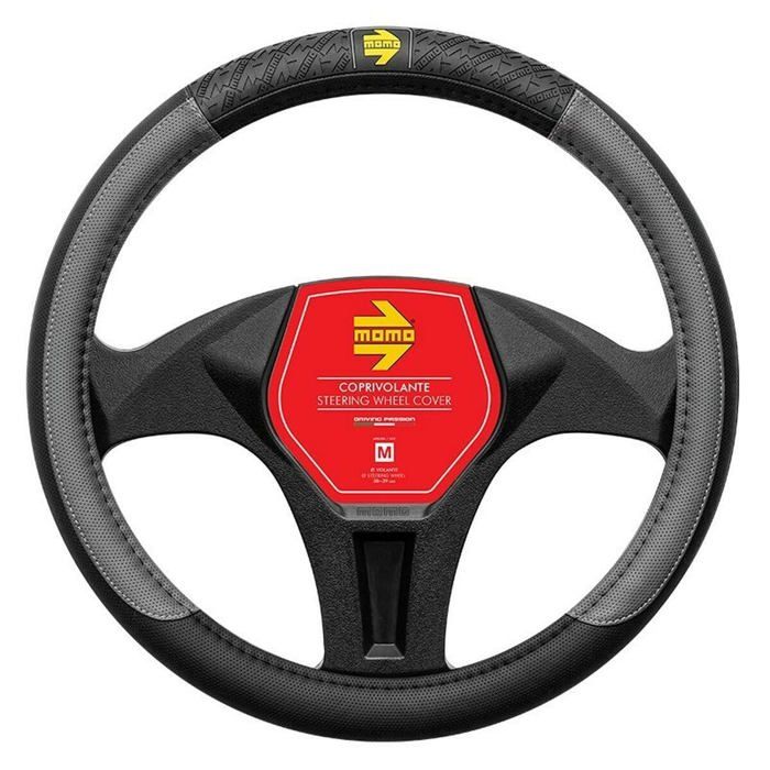 Steering Wheel Cover - Momo - 38-39 Cm - Black/Grey - Car Compatible - SUV Compatible - Non-slip - Comfortable