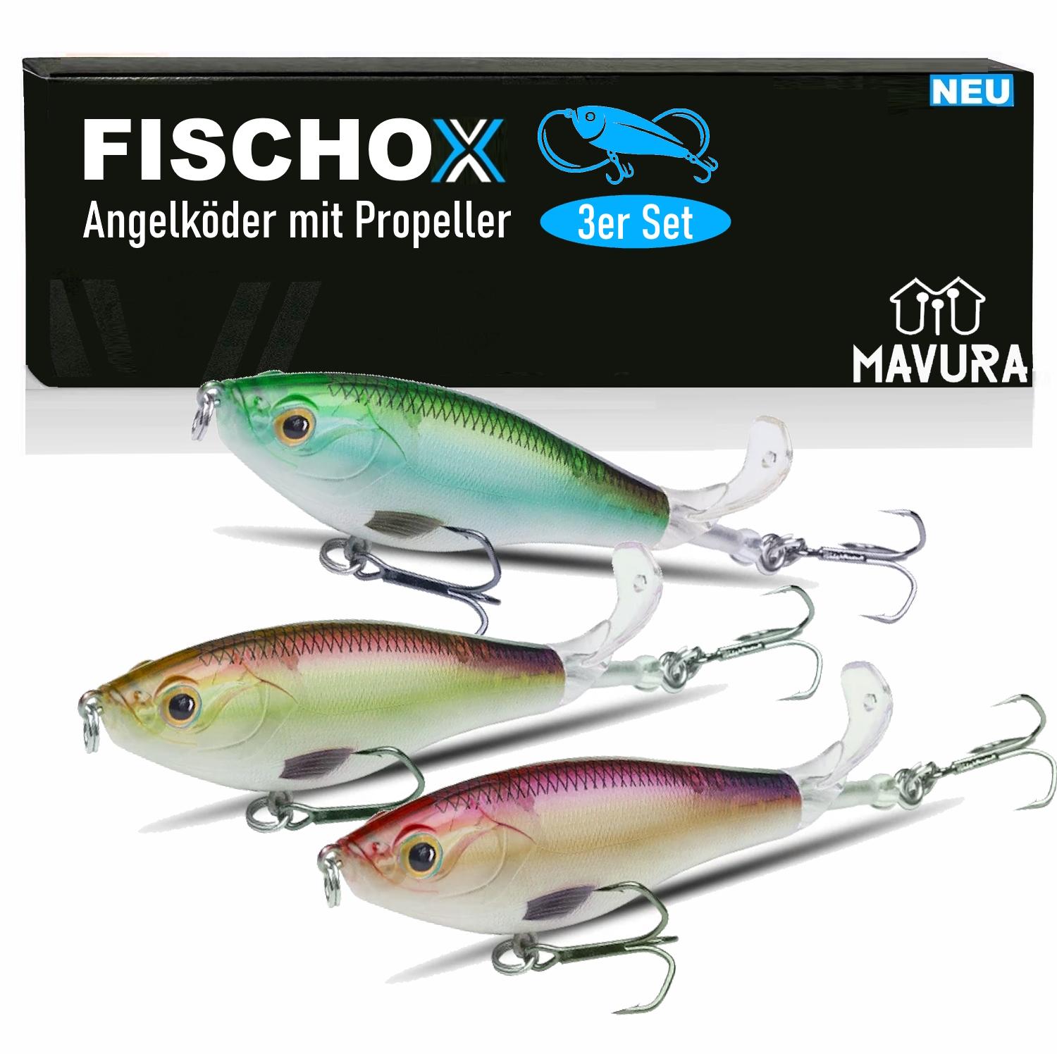 FISCHOX Fish Bait Propeller Top Bait Plopper Pike Perch Zander Trout 3-pack