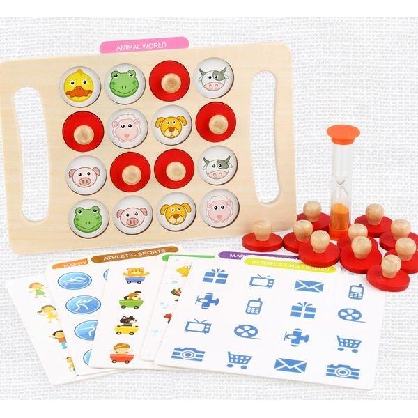 Wooden Memory Game Board with Interchangeable Pegs and Hourglass