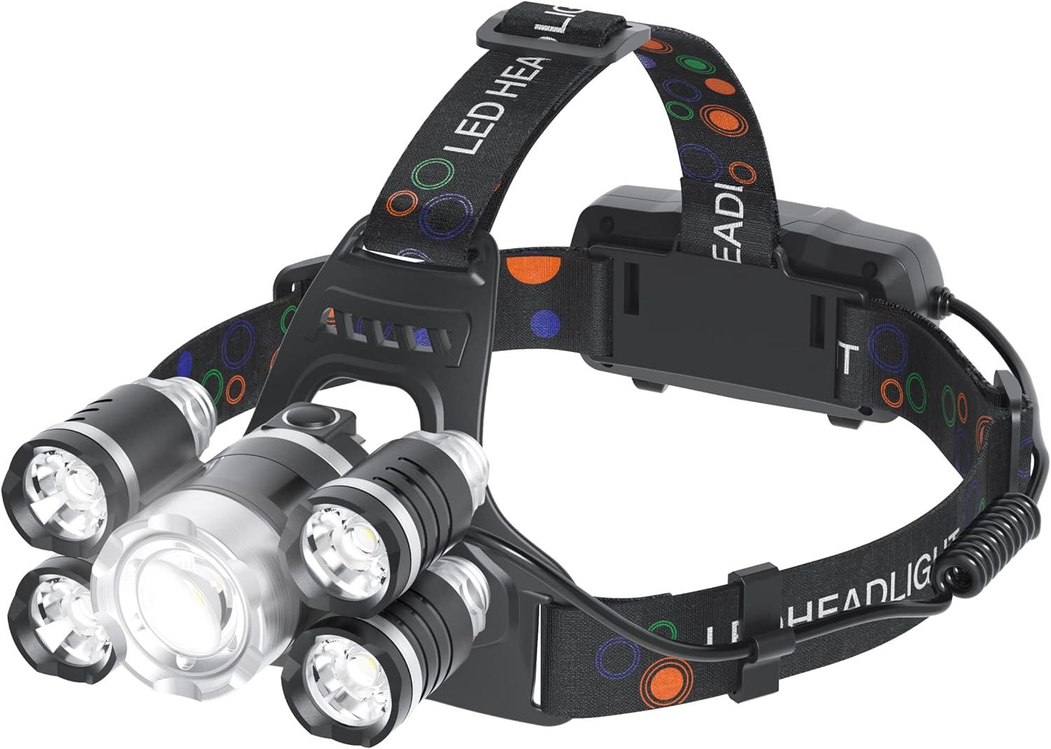 USB Rechargeable LED 5 HeadLamp Super Bright Built In Battery Portable HeadLight