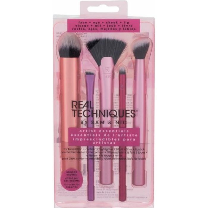 Set of Makeup Brushes - REAL TECHNIQUES - Artist Essentials - 5 Pieces - Multicolored - Pink