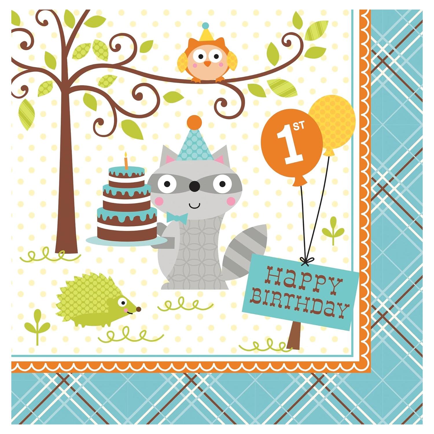 Creative Party Paper Woodland 1st Birthday Napkins (Pack of 16)
