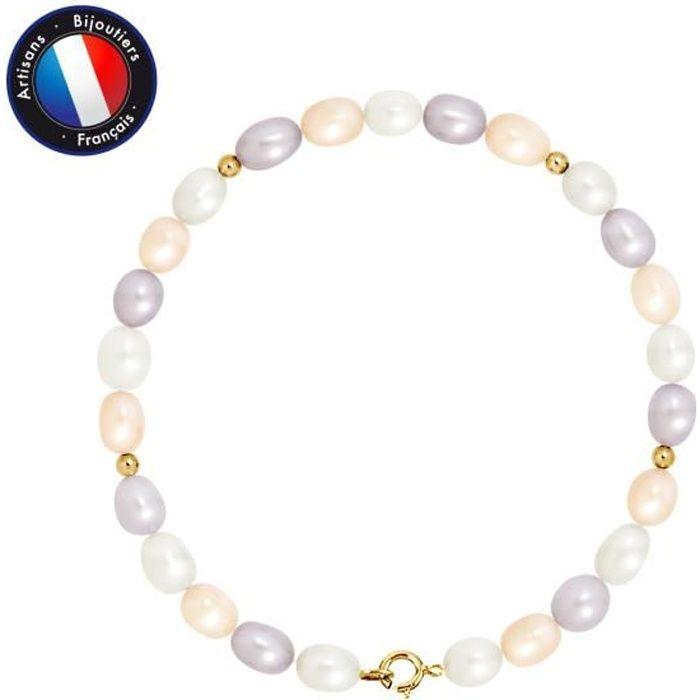 Bracelet - PERLINEA - Genuine Freshwater Cultured Pearl 4-5 Mm - Yellow Gold - Multicolor - 18 Cm