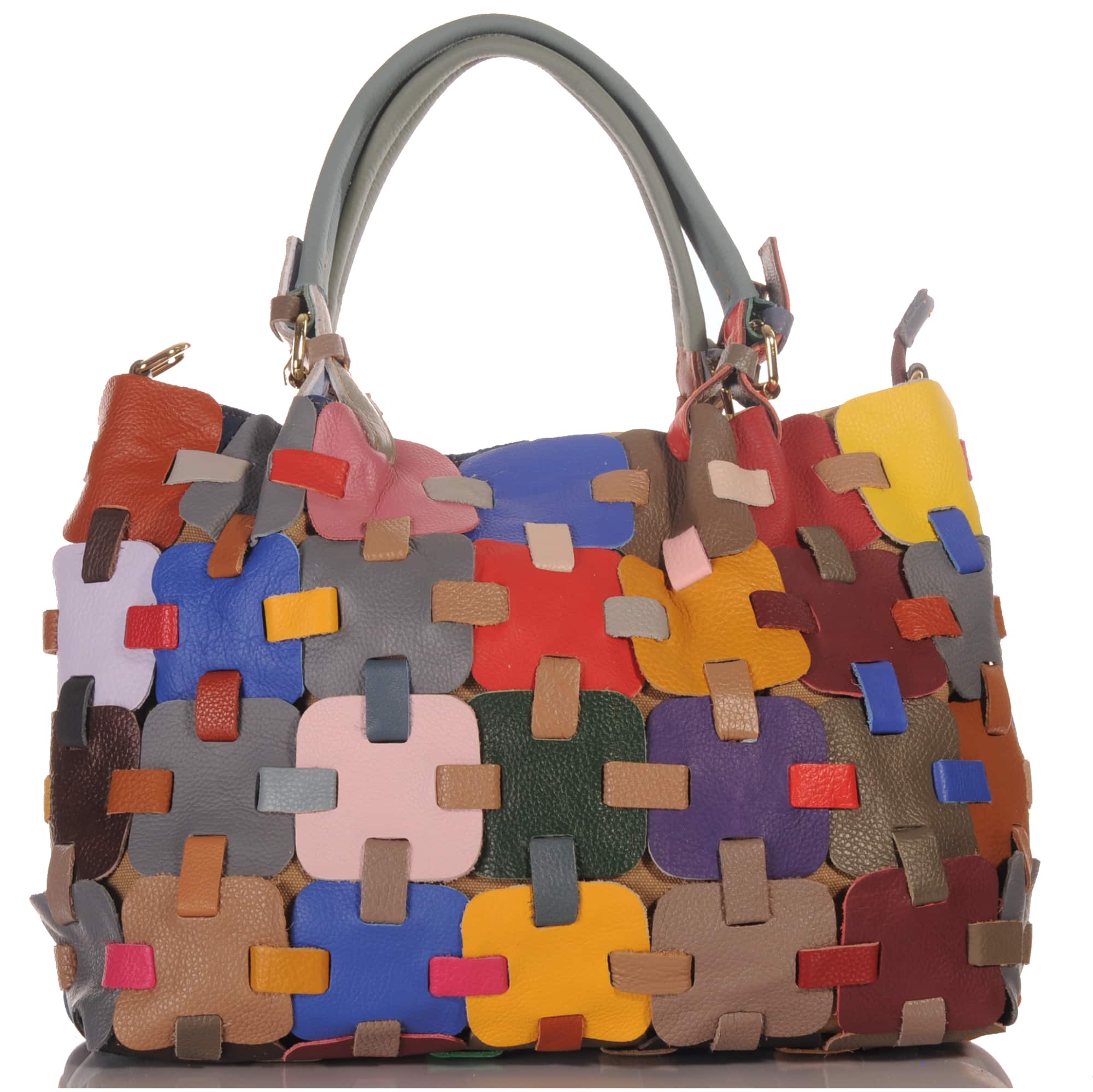 Women's Leather Handbag – Patchwork Design, Shoulder Bag Made of Genuine Leather