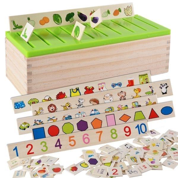 Wooden Box for Sorting Shapes and Objects Montessori Game System