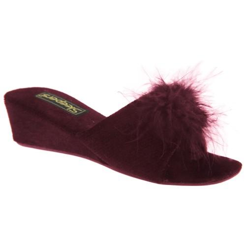 Sleepers Womens/Ladies Anne Jeweled Rosette Boa Mule Slippers