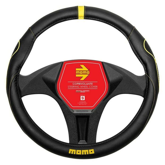 Supergrip Steering Wheel Cover - Momo - Black/Yellow - 36.5-37.9 Cm - PVC - Non-slip - Easy To Install