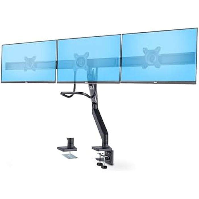 StarTech.Com Crossbar Triple Monitor Desk Mount for Up To Three 27in Screens, VESA 75x75/100x100, Tool-Less Arm Adjustments