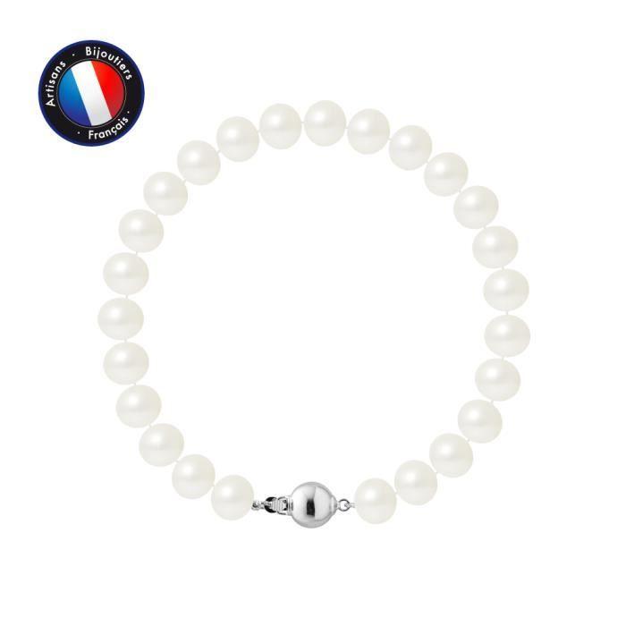 Bracelet - PERLINEA - Genuine Freshwater Cultured Pearl 7-8 Mm - 925 Silver - Ball Clasp - 18 Cm