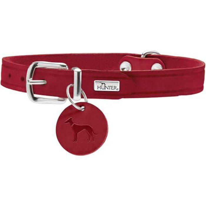 Dog Collar - HUNTER - Aalborg - Red Leather - Comfortable - Durable - Size 60