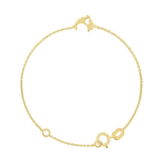 Children's Bracelet - LÉA &; ARTHUR - Dolphin Heart Motifs - 375 Yellow Gold - Forçat Mesh - 12-14 Cm