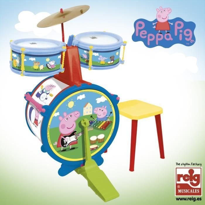 Musical Toy - REEF - PEPPA PIG Drum Set with Stool - Pink - From 3 Years Old - Indoor