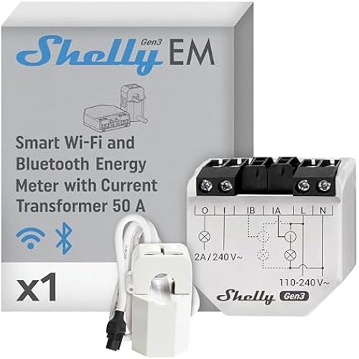 Connected Energy Meter - SHELLY - EM Gen3 - 50A Clamp - Single-phase - Wi-Fi & Bluetooth