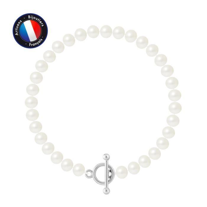 Perlinea Bracelet - Genuine Semi-Round Freshwater Cultured Pearl 6-7 Mm Natural White - Stick Clasp - Women's Jewelry