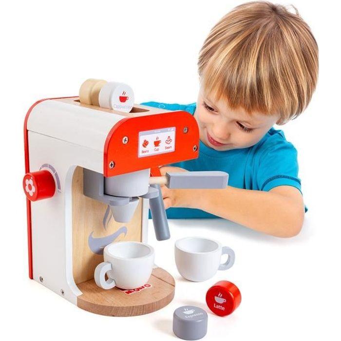 Wooden Toy - MOLTO - Molto Coffee Maker - Capsules and Two Cups - White and Red