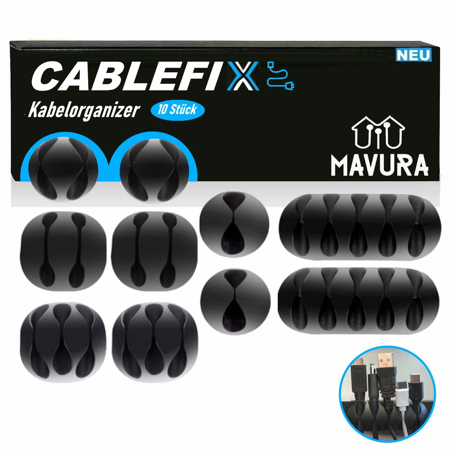 CABLEFIX Cable Guide Cable Clips Cable Holder Self-adhesive Black [set of 10]