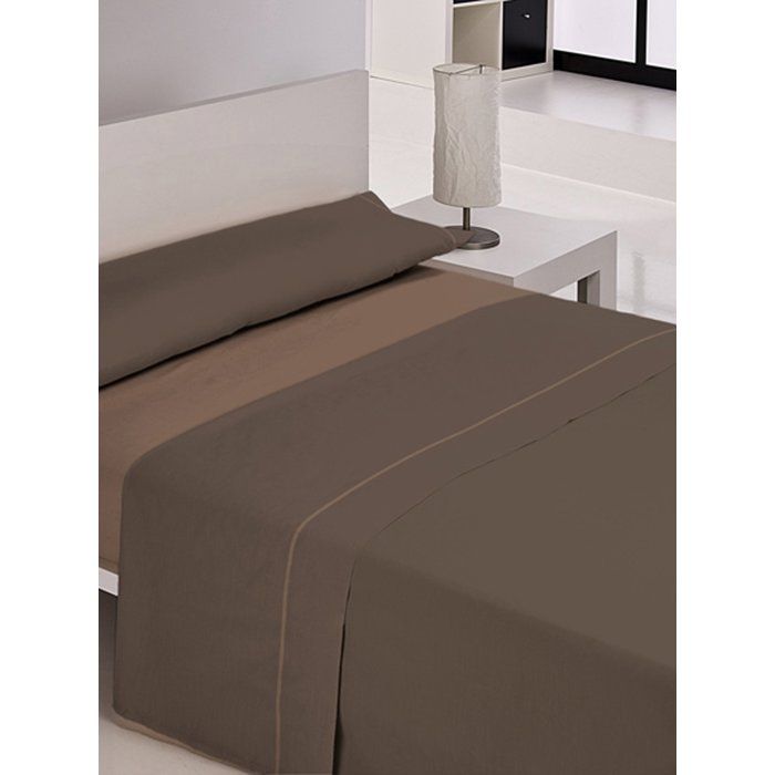 Cotton Bedding Set - Casa Campo - Bed 180 Cm - 260x260 Cm - Brown - Plain - 4 Pieces - Flat Sheet - Fitted Sheet